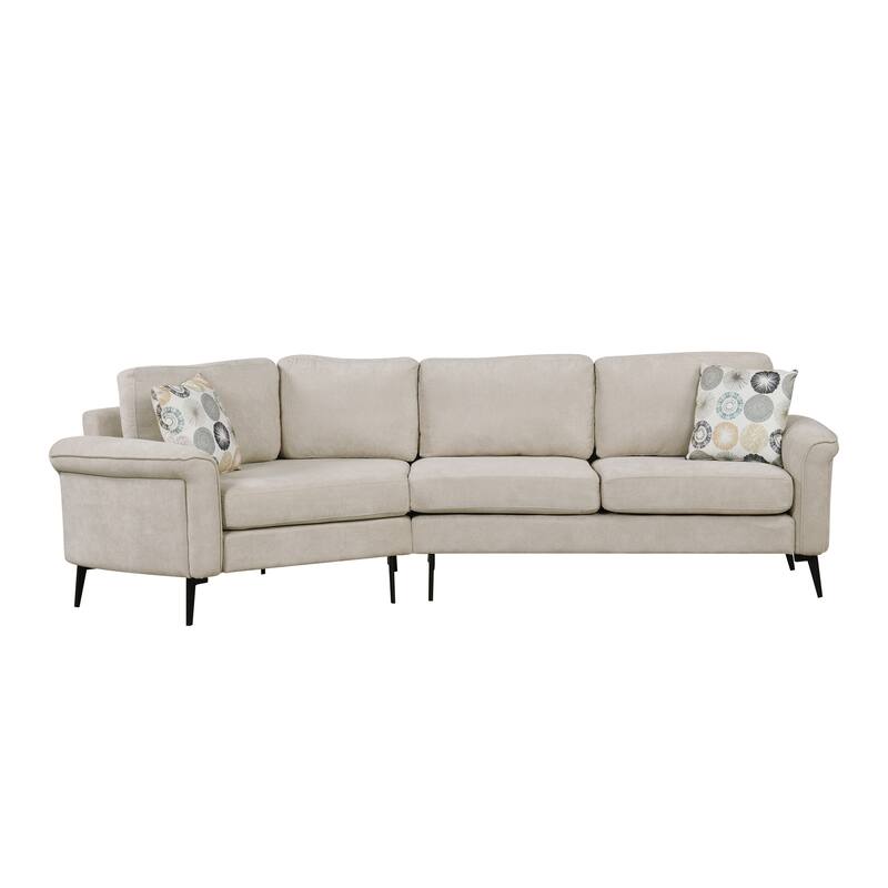 Upholstered 3-Seater Sofa Curved Sofa Couch With Two Printed Pillows
