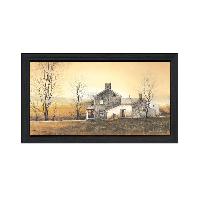 TrendyDecor4U Farmhouse "Rising Early" Framed Print Wall Art by John Rossini - Brown, Gold, Tans, White, Black , Yellow - Charcoal