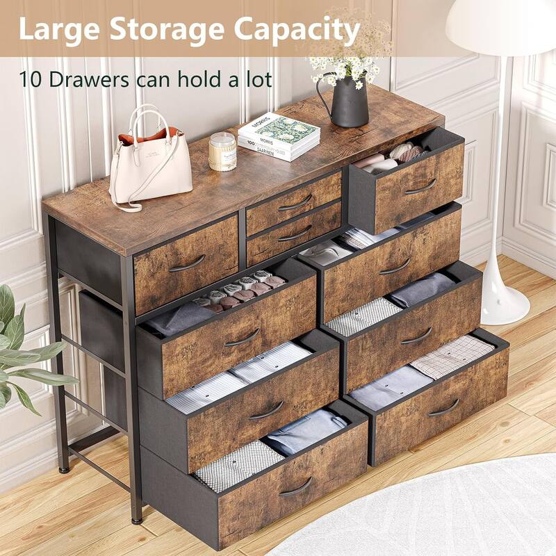 10 Drawer Dresser,TV Stand Entertainment Center Fabric Storage