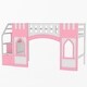 preview thumbnail 9 of 10, Twin Size Low Loft Bed with Storage Staircase, Wood Loft Bed Frame with Full-Length Guardrails & Window, for Kids Teens, Pink
