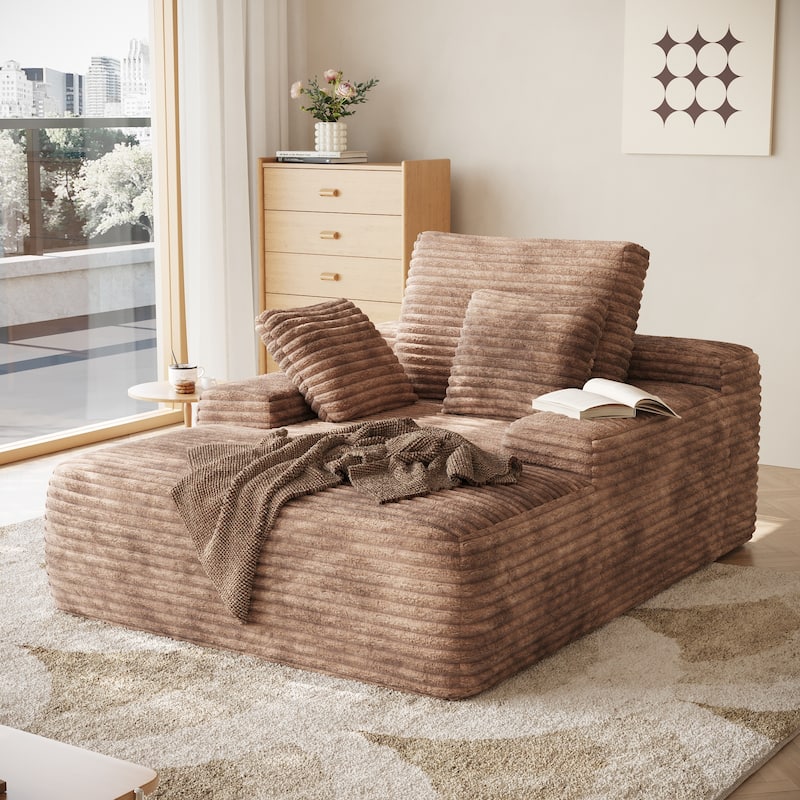 67" Oversized Chaise Lounge Chair Sofa Bed With Corduroy Upholstery, Large Corduroy Floor Sofa With Pillows