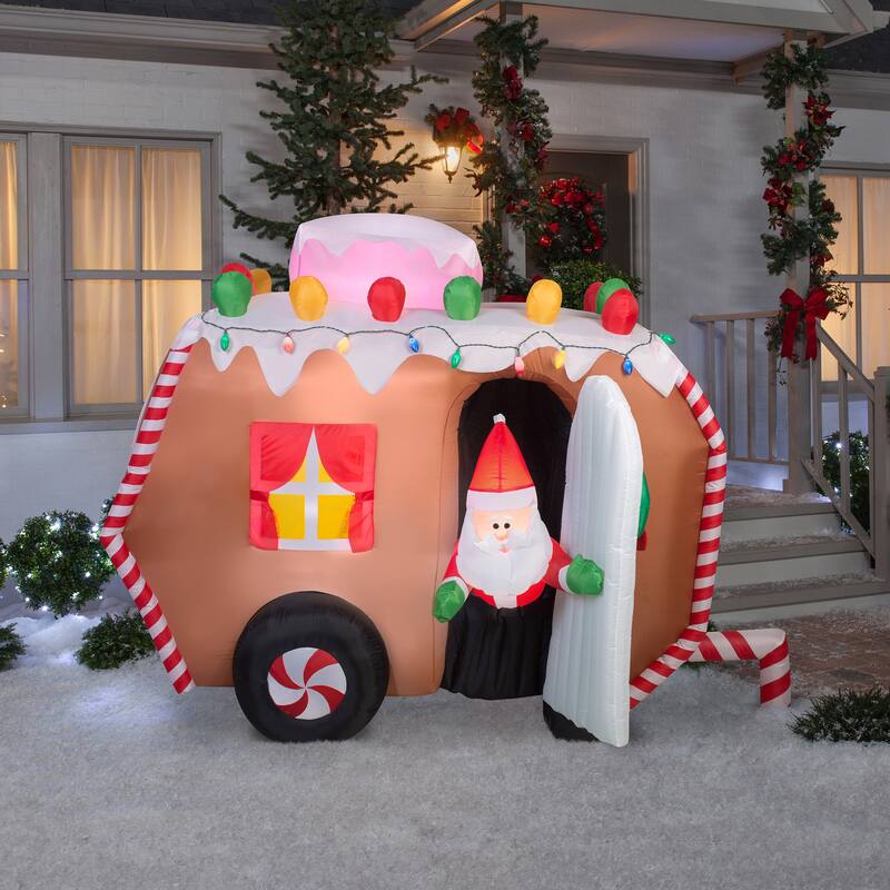 National Tree Company 7.5 ft. Inflatable Gingerbread Trailer with Santa