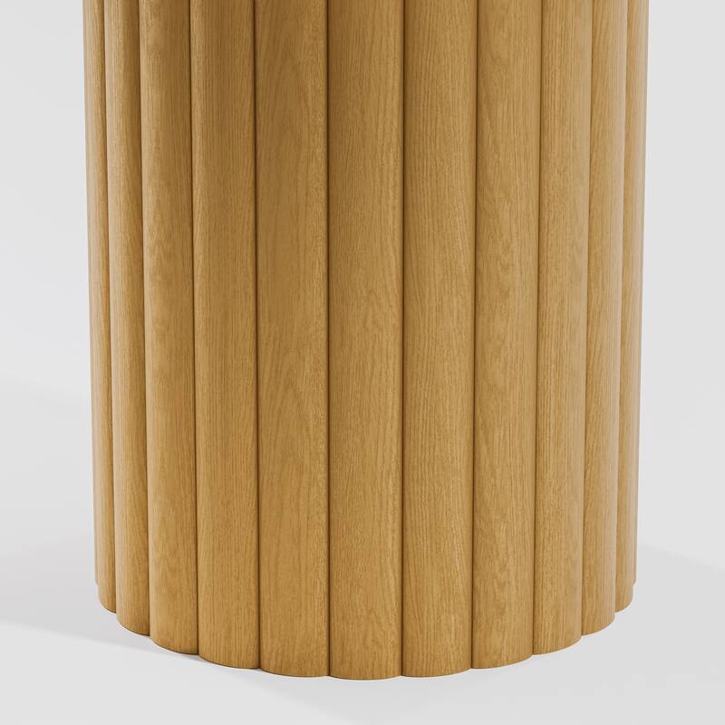 Solid Wood Round Dining Table Kitchen Table with Tabletop & Textured Cylindrical Base