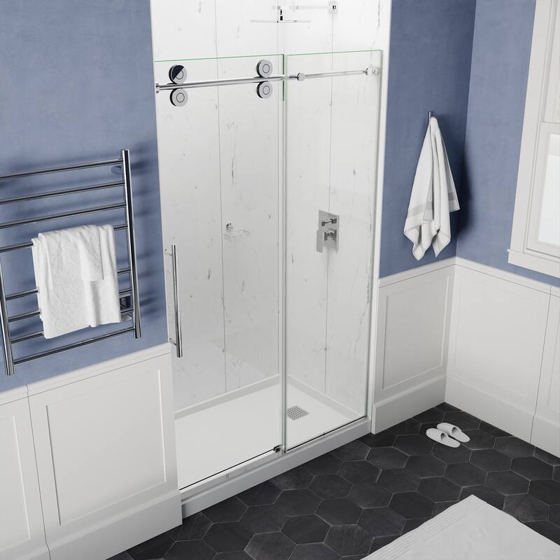 ANZZI Series 56 to 60 in. x 76 in. Frameless Shower Door with Sliding with Tsunami Guard Tempered Clear Glass