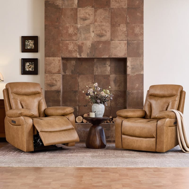 Spruce & Spring Dual Motor Power Recliner Wall Hugger with Power Headrest - Camel