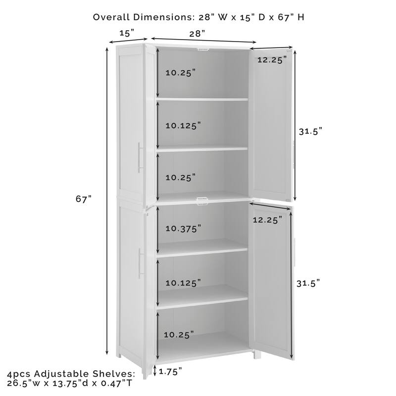 Crosley Savannah Tall Kitchen Storage Pantry - 28 "w x 15 "d x 67 "h