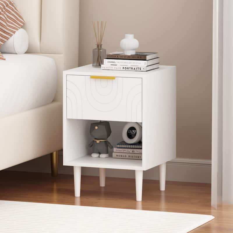 22.83'' H Modern White Nightstand with One Drawer and Open Shelf, Gold - Accented Handle, Ideal for Bedroom Decor