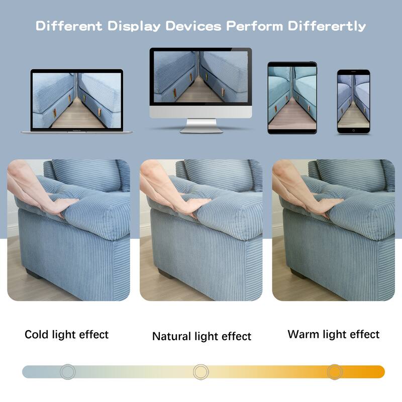 GDFStudio - Corduroy L-Shaped 4-Seater 167.6" Cloud Modular Sectional Couch with Ottoman