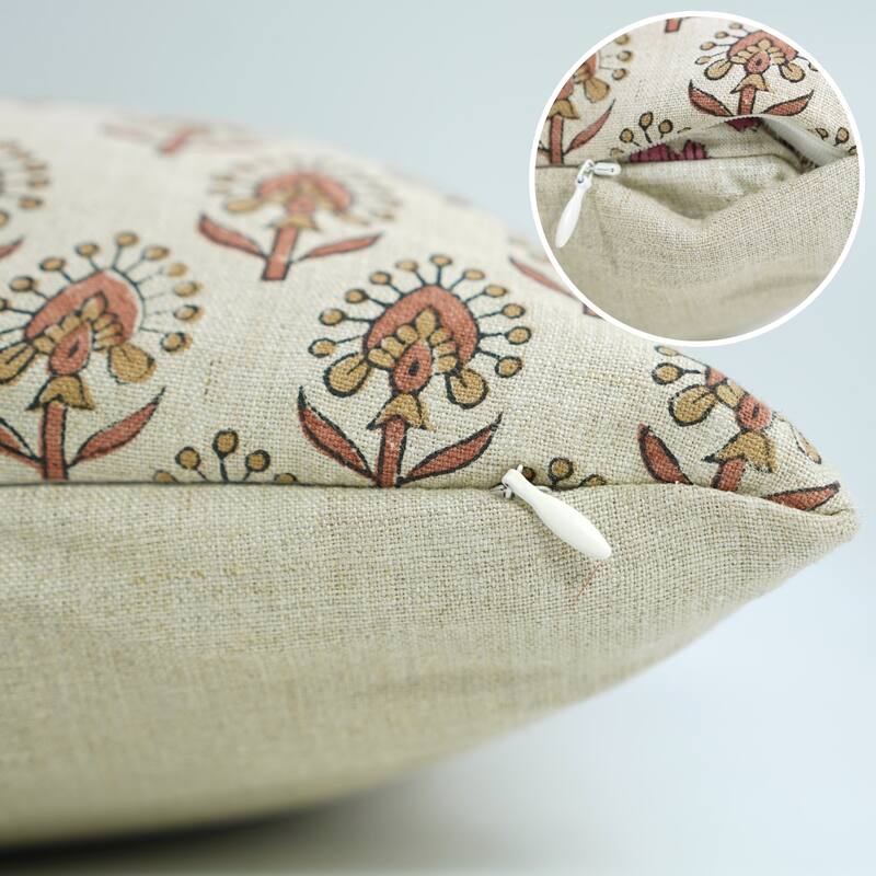 Fabdivine Cushioncase Floral Block Print Accent Pillow Cover for Sofa, Chair, Bed 20x20 Inch Square Fall Décor, Gurukul