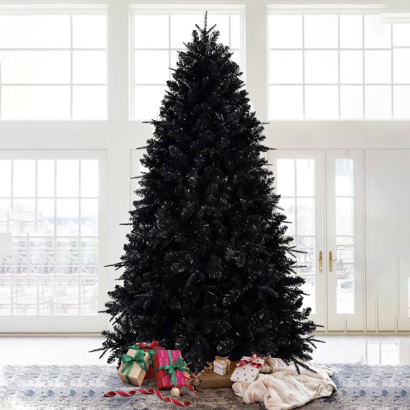 Pre-Lit Black Artificial Tree - White LED Lights, PE+PVC Branches, Halloween/Christmas