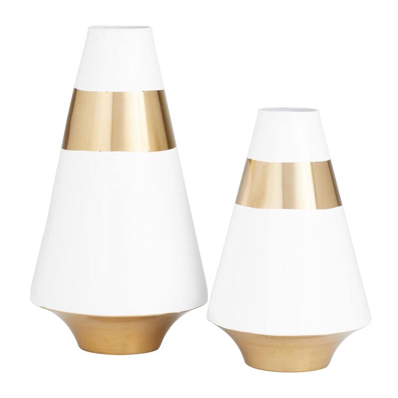 Distinct Metal Vase with Gold Band (Set of 2) - Black or White