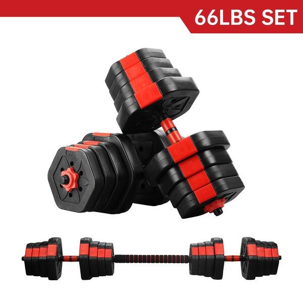 slide 8 of 17, Ainfox 2 in 1 Adjustable Dumbbell Set 33/44/66 Lbs Gym Workout Dumbbell Set with Connecting Rod Red/Black