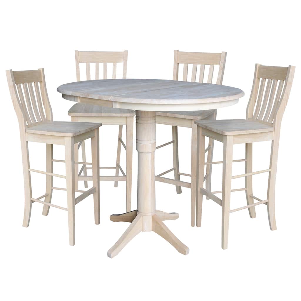 36" Round Extension Dining Table 40.9"H With 4 Cafe Barheight Stools