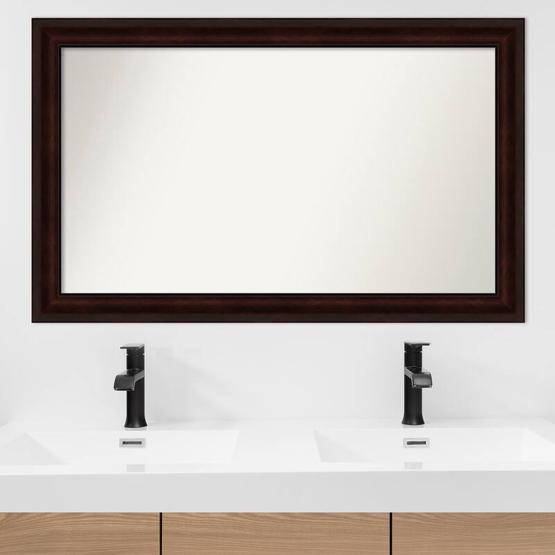 Coffee Bean Brown Framed Non-Beveled Custom Wall Mirror, Bathroom Vanity Mirror