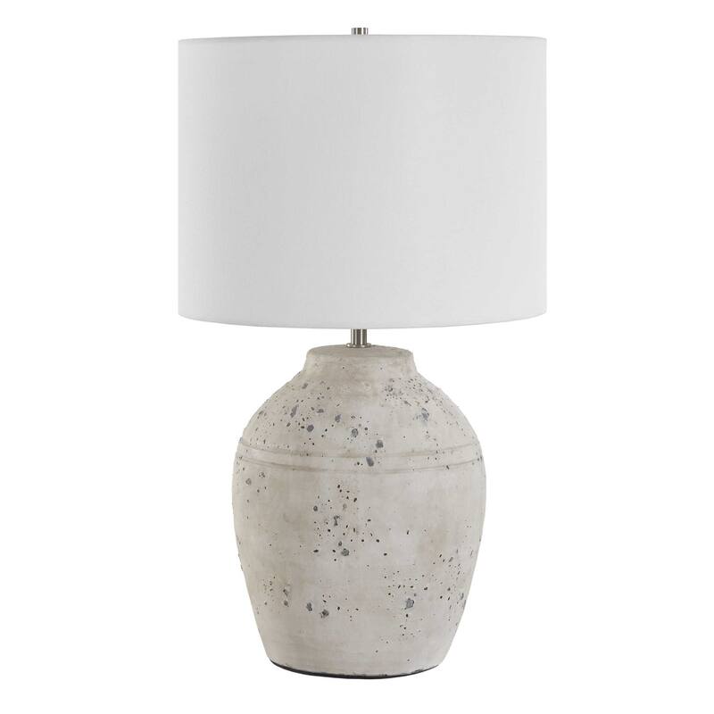 Porch & Den Distressed White Ceramic Nickel Linen Shade Vase Table Lamp - Off-white