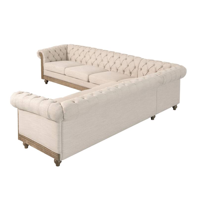 Roomfitters Comfy Large Sectional Sofa with Wooden Legs, Retro Upholstered Couch for Living Room