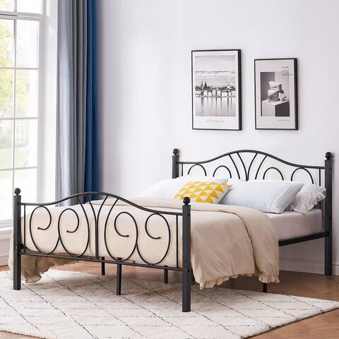 Modern Platform Bed Frame with Scroll Headboard Twin/Full/Queen Size