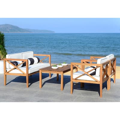 SAFAVIEH Outdoor Living Nunzio Natural/ White 4-piece Set