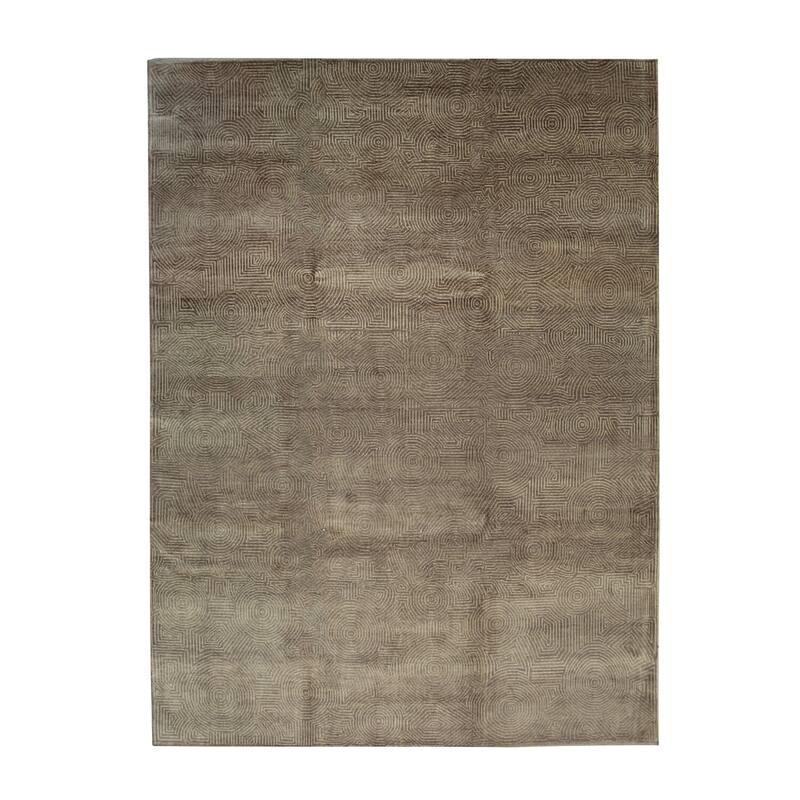 Gold Handmade Wool Transitional Rug 7'9 x 9'8 - Hand Knotted Natural Dyes Soft Pile Cotton Foundation - N/A