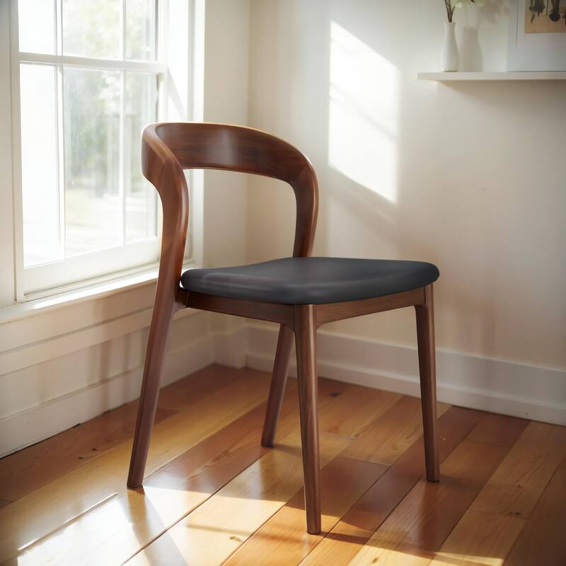 Premium Solid Wood Dining Chairs - Set Of 2 Mid-Century Modern Kitchen Chairs With Black Cushions