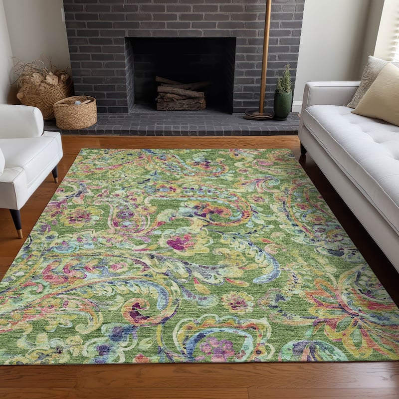 Premium Washable Super Soft Paisley Mayfield Rug - Fern - 9' x 12' - Rectangle