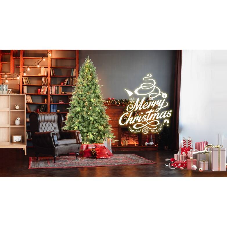 5FT Pre-Lit Christmas Tree with 300 UL Warm White Lights - Classic Green Tree with 967 PE+PVC Tips, Hinged Branches,Metal Stand