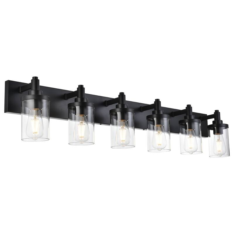 Modern Bathroom Lights with Clear Shape - 6-Lights - Black