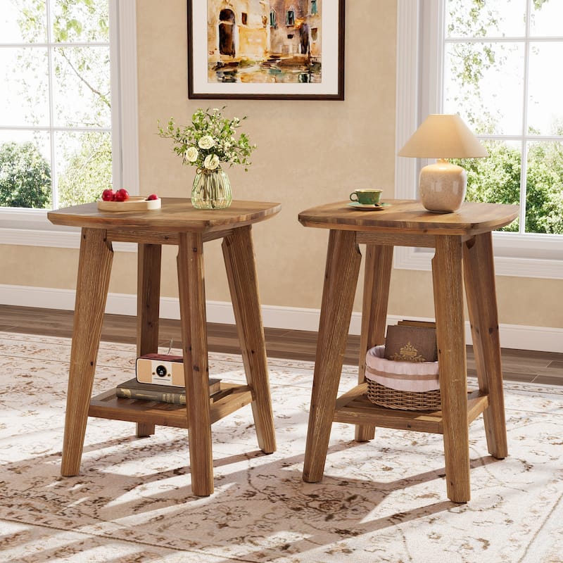 Square Side Table with Storage Shelf & Solid Wood Material, 19.68" Wood End Table for Living Room, Sofa Side, Small Spaces