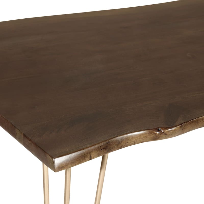 Wooden Top Live Edge Rectangular Bar Table - 42" - Brown and Gold