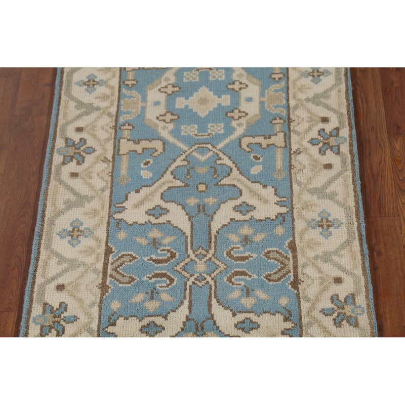Light Blue Transitional Oushak Indian Runner Rug Handmade Wool Carpet - 2'5"x 7'9"