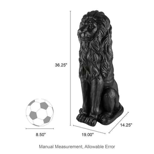 dimension image slide 1 of 6, Glitzhome Set of 2 MGO Majestic Sitting Guardian Lion Statues Porch Sculpture Outdoor Indoor