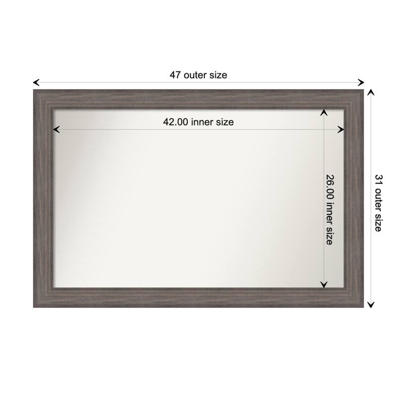 Country Barnwood Framed Non-Beveled Custom Wall Mirror, Bathroom Vanity Mirror - Outer Size: 47.25 x 31.25