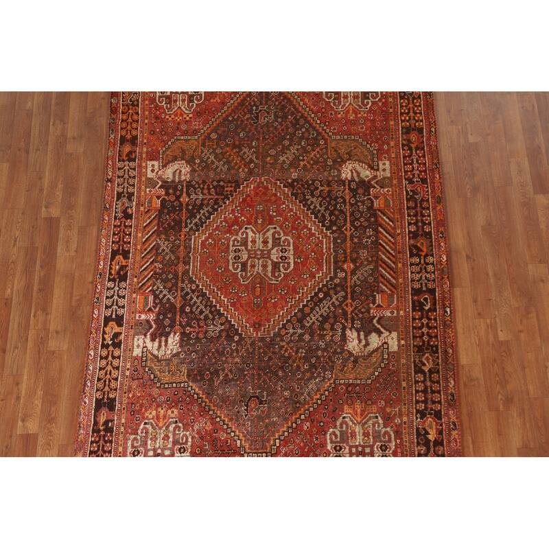 Vegetable Dye Shiraz Persian Antique Area Rug Handmade Wool Carpet - 5'1"x 8'0"