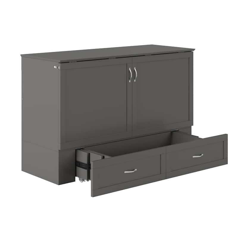 Hamilton Queen Murphy Bed Chest with 6" Mattress, Storage Drawer & Built-In Charger in Grey