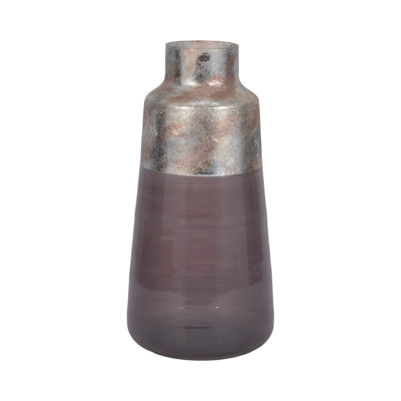 Modern Glam Glass Vase Metallic Textured Neck and Smooth Tapered Body