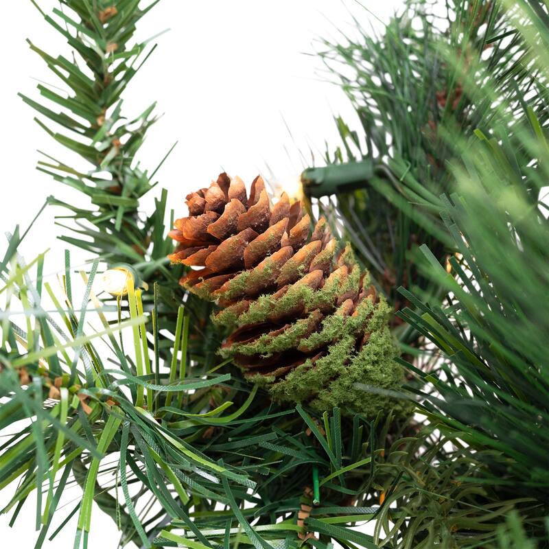 Pre-Lit Flocked Mixed Pine and Pine Cones Artificial Christmas Garland - 9' x 14" - Clear Lights