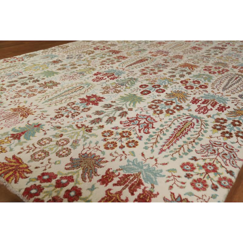 Hand Knotted Oriental 100% Wool Carpet Traditional All-Over Beige & Ivories Ziegler Area Rug - 9' 10'' X 6' 6''