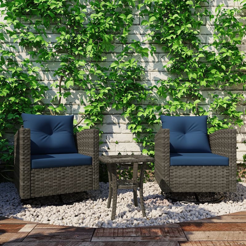 3 Pieces Outdoor Swivel Patio Furniture Set - Blue-Set