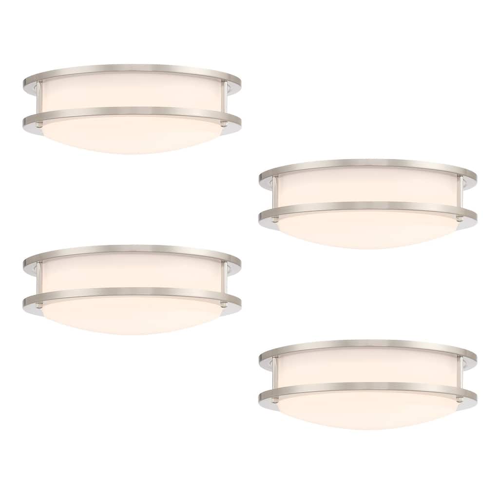 Designers Fountain DC Series 14 in. Modern Brushed Nickel Selectable 5 CCT Integrated LED Flush Mount for Bedrooms, 4-Pack