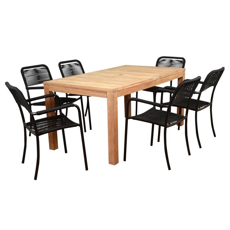 7-Piece Brown and Black Oosterdam Rectangular Patio Dining Set 63"