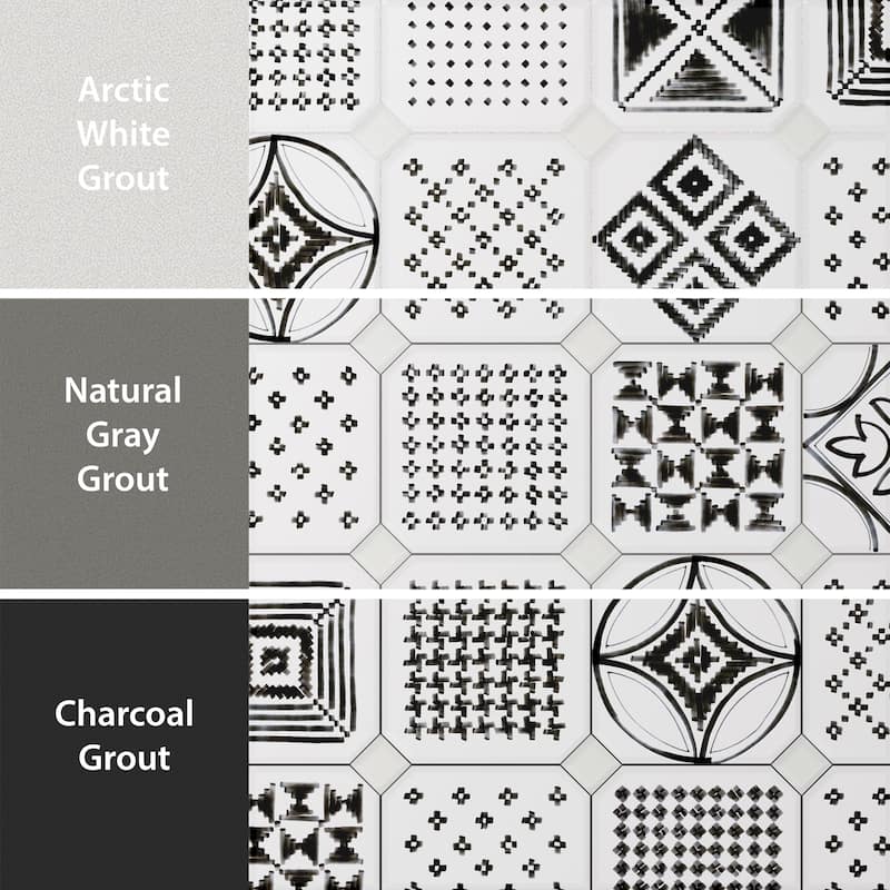 Merola Tile Vaudeville Octagon Deco Sombra 7-7/8" x 7-7/8" Porcelain Floor and Wall Tile