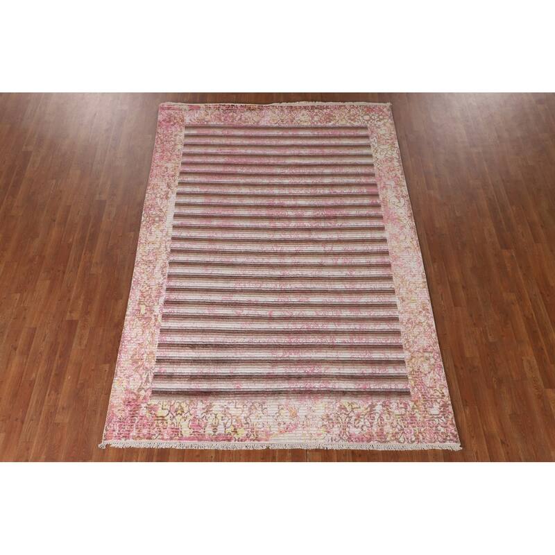 Striped Abstract Modern Area Rug Hand-Knotted Wool Carpet - 5'8"x 9'2"