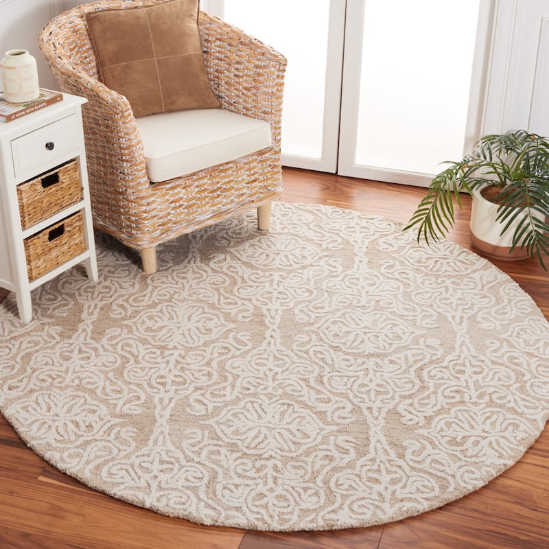 SAFAVIEH Handmade Blossom Cateluta Modern Floral Wool Rug - 6' Round - Beige/Ivory