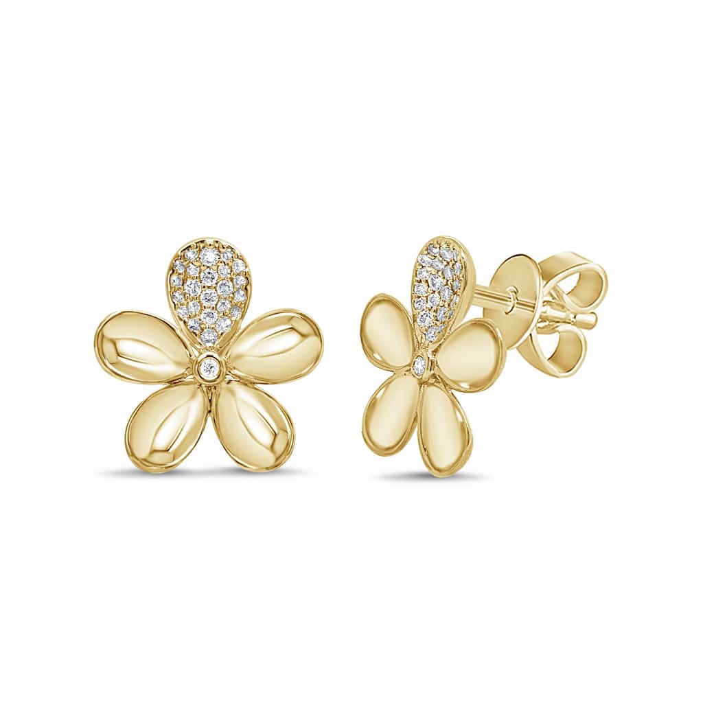 Joelle Collection 14K Yellow Gold Diamond Flower Earrings