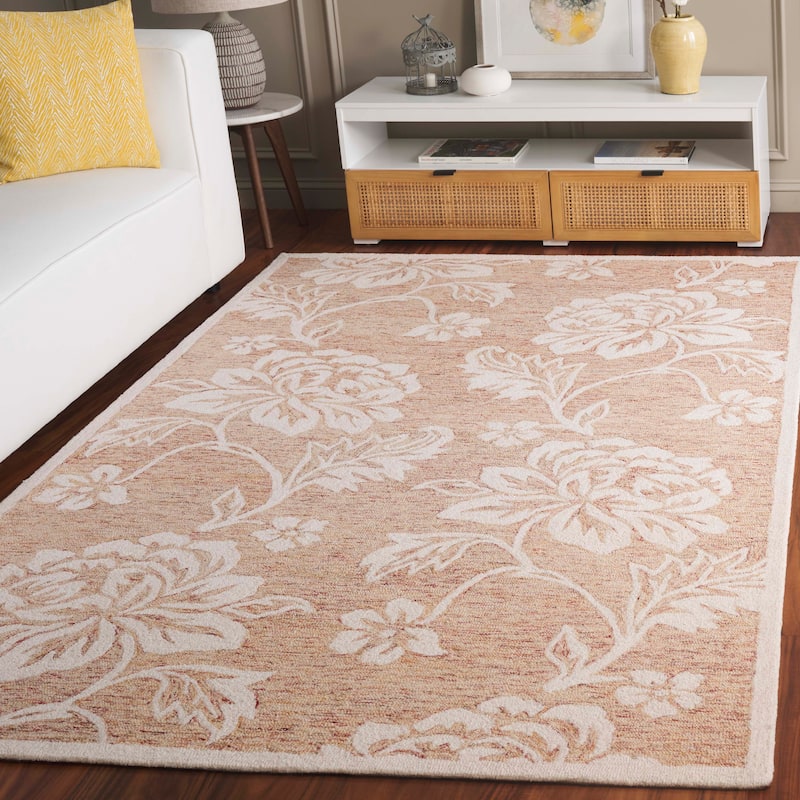 SAFAVIEH Handmade Jardin Saana Country Floral Wool Rug - 5' x 8' - Rust/Ivory