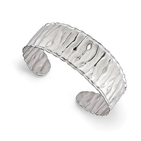 925 Sterling Silver Rhodium-plated Scrunch Cuff Bangle Bracelet, 6"