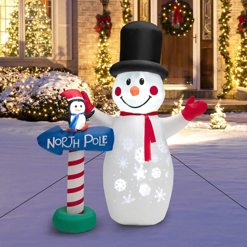 6 FT Inflatable Christmas Snowman Blow up Decoration w North Pole Sign