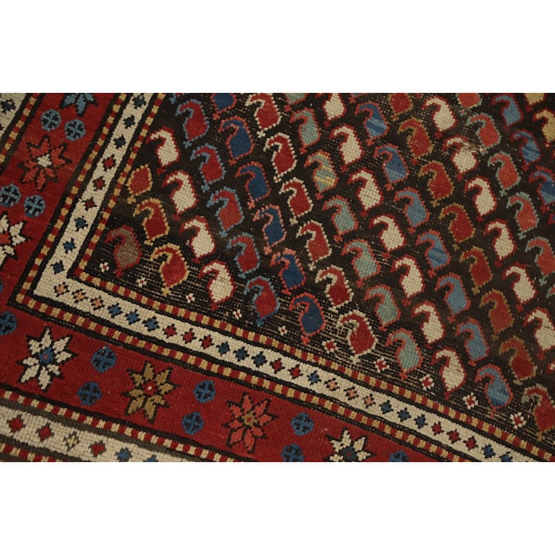 Hand Knotted Oriental 100% Wool Carpet Traditional Geometric Brown Kazak Area Rug - 5' 9'' X 3' 4''