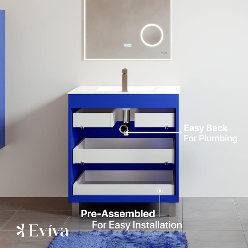 Eviva Malmo 32"W Blue Bath Vanity with Porcelain Integrated Sink