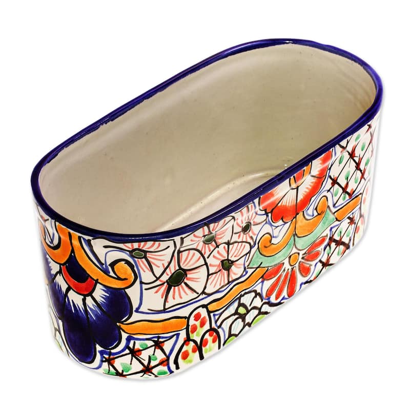 Novica Handmade Rosas Talavera Style Ceramic Planter